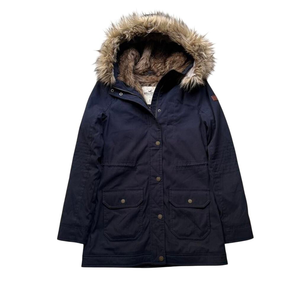 Hollister Faux Fur Lined Navy Women's S Parka Jacket